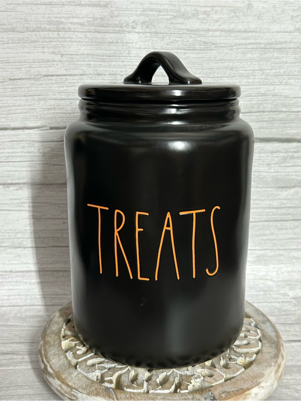 Rae Dunn Black Ceramic 'TREATS' Canister